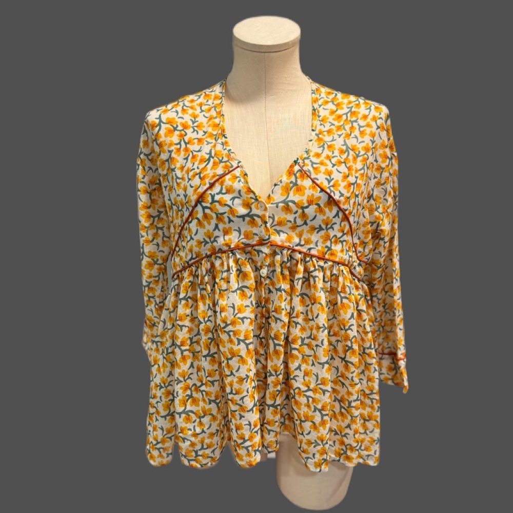 Ottod’ Ame Anthropologie size 4 Floral Yellow Women's babydoll summer Top